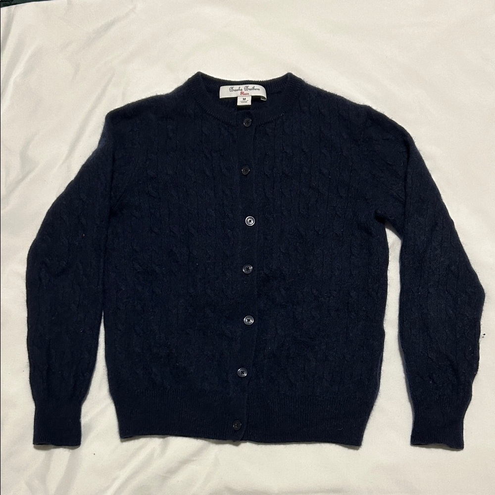 Brooks Brothers 100% Cashmere Navy Kids Cable Knit Sweater